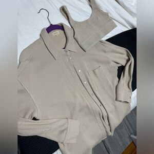 DONNI Waffle Button Down w/ Bra Top